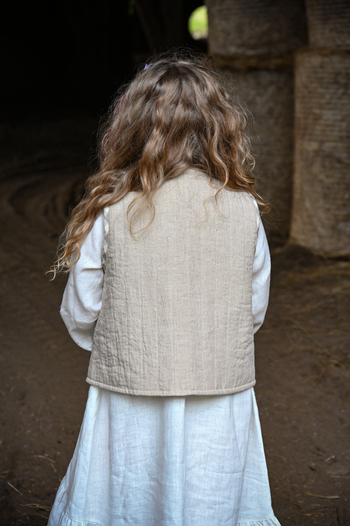 Girls padded vest, Natural gingham