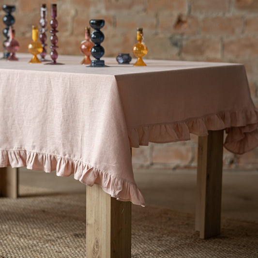 Pink ruffled tablecloth