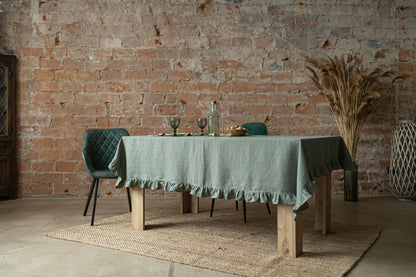 Linen tablecloth WHITE RUFFLES