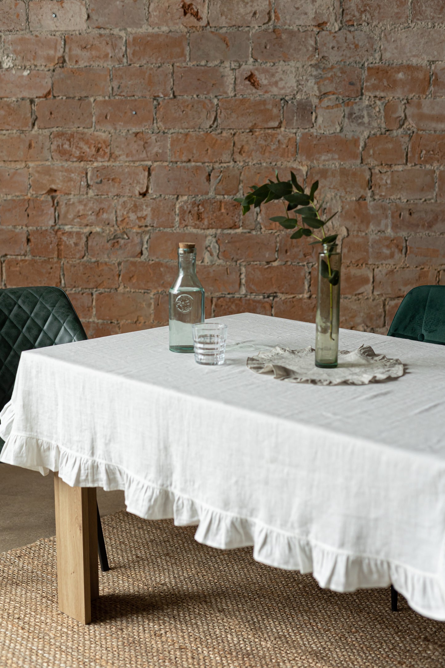 Linen tablecloth WHITE RUFFLES