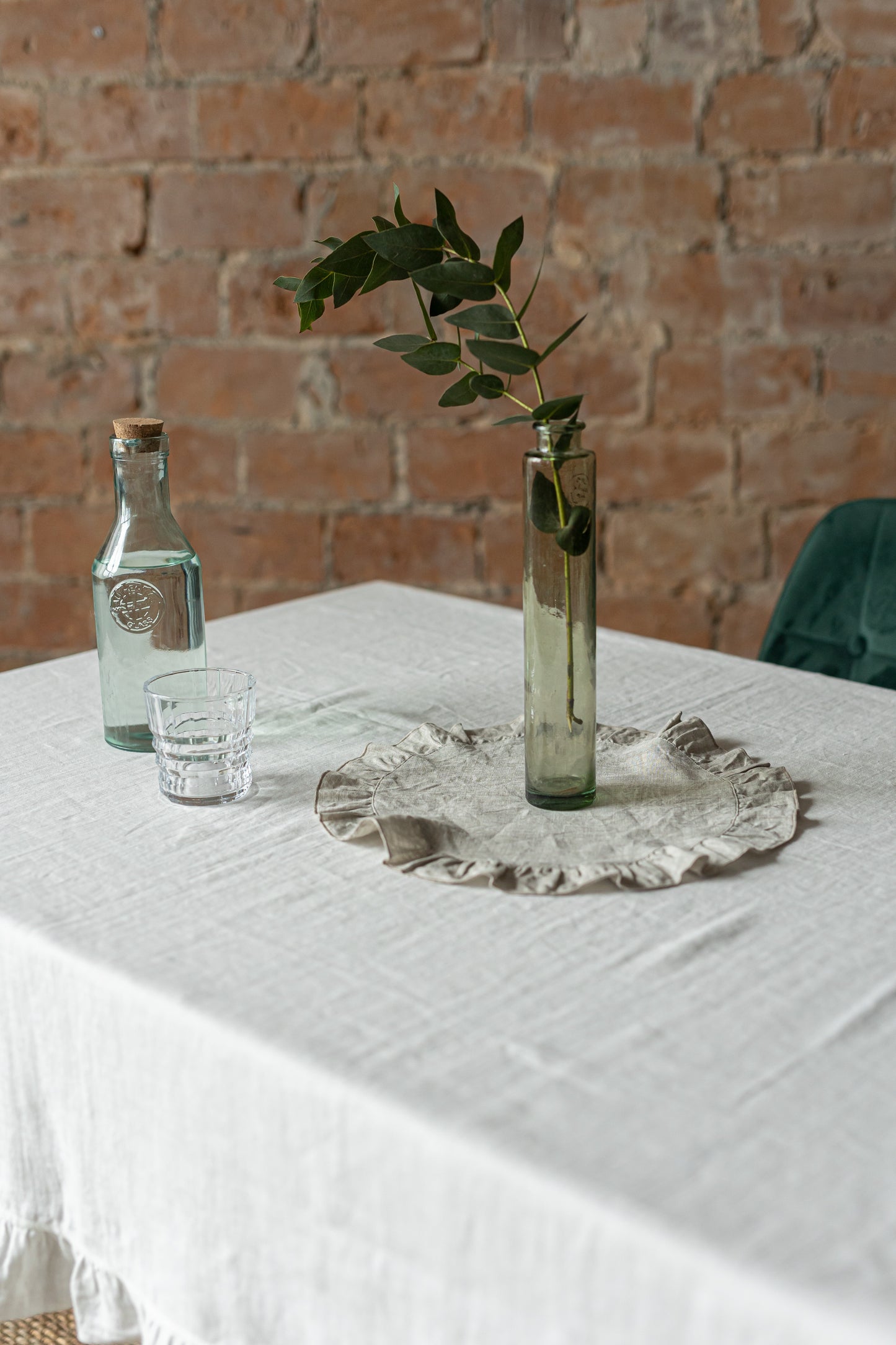 Linen tablecloth WHITE RUFFLES