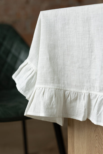 Linen tablecloth WHITE RUFFLES