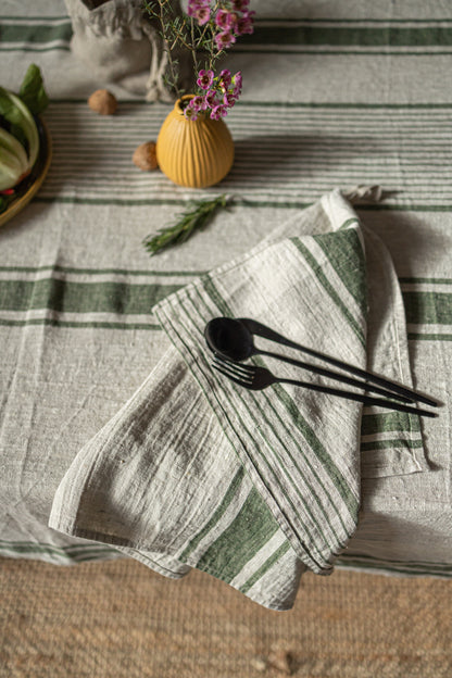 Linen tablecloth, Rustic Green Stripes