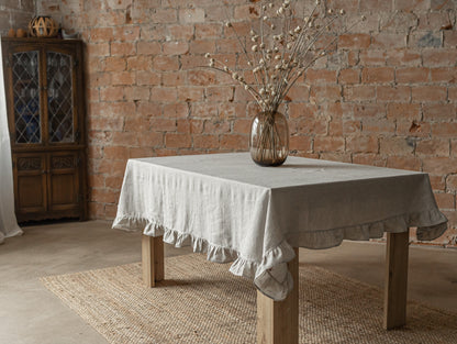 Linen tablecloth WHITE RUFFLES