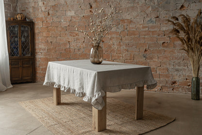 Linen tablecloth WHITE RUFFLES