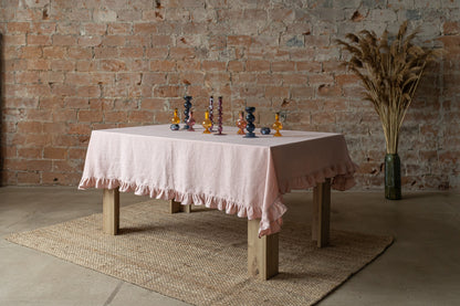 Linen tablecloth WHITE RUFFLES