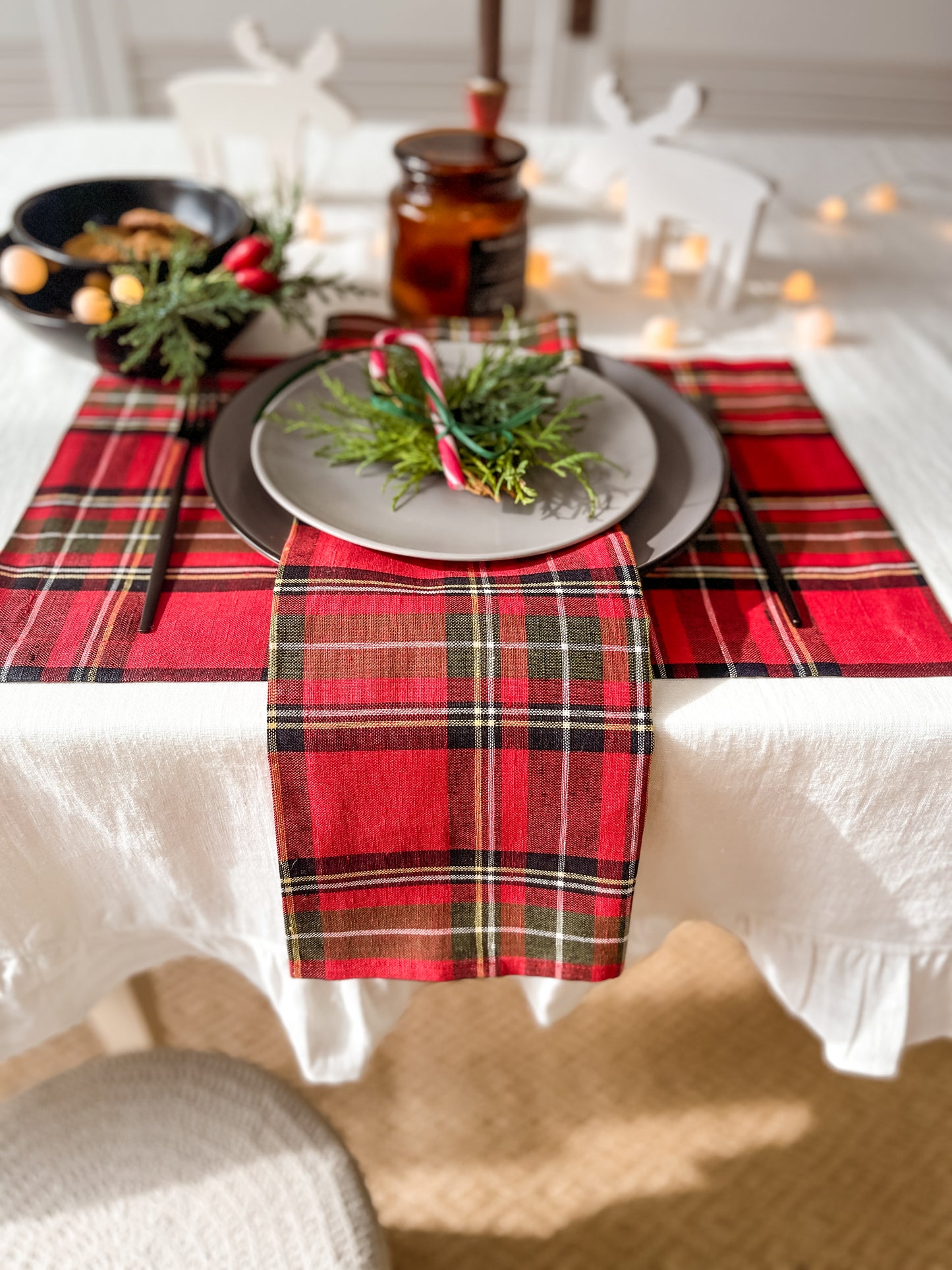 Linen Napkins & Placemats CHRISTMAS TARTAN, Set of 2