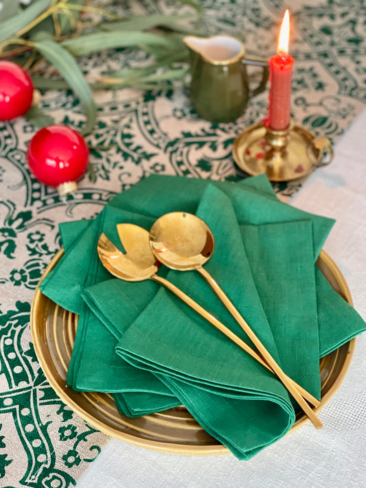 Green Linen Napkins, Set of 2