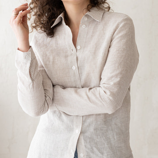 Women linen tunic shirt, Pin stripes, S size