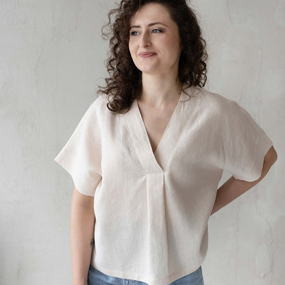 Kimono style top, loose fit linen blouse