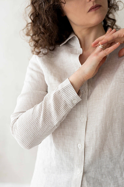 Women linen tunic shirt, Pin stripes