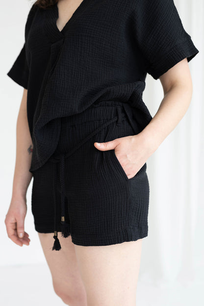 Kimono top and shorts set, Lilac & Black, S size