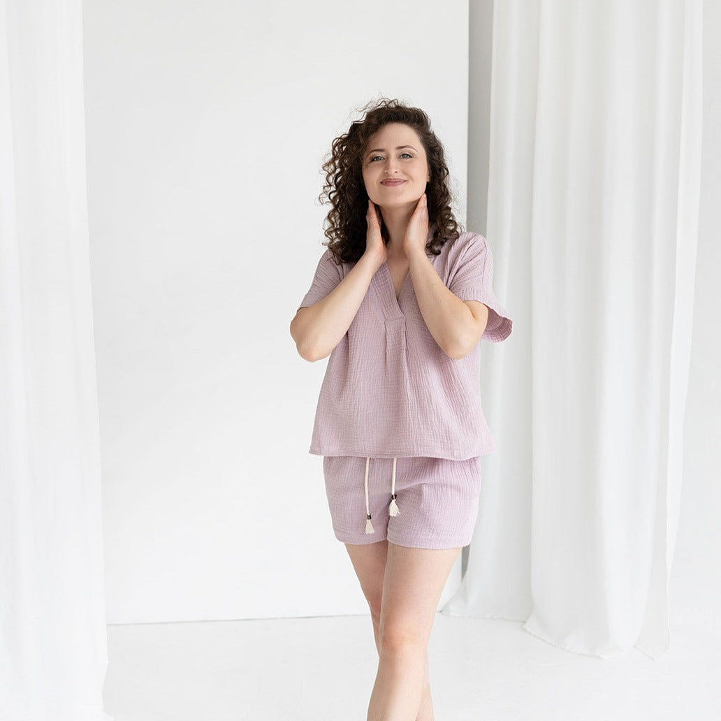 Double gauze top and shorts set, organic cotton