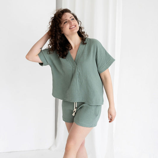 Double gauze summer set top and shorts