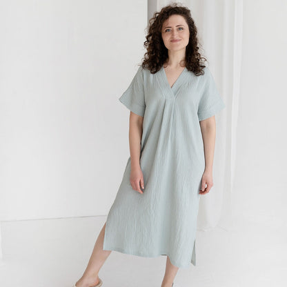 Light cotton dress, mint color kimono dress