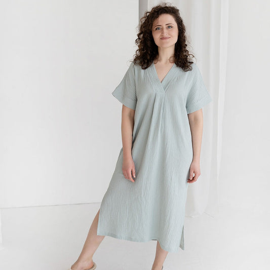 Light cotton dress, mint color kimono dress