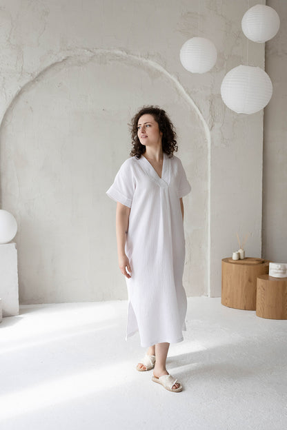 Organic cotton Kimono dress, White