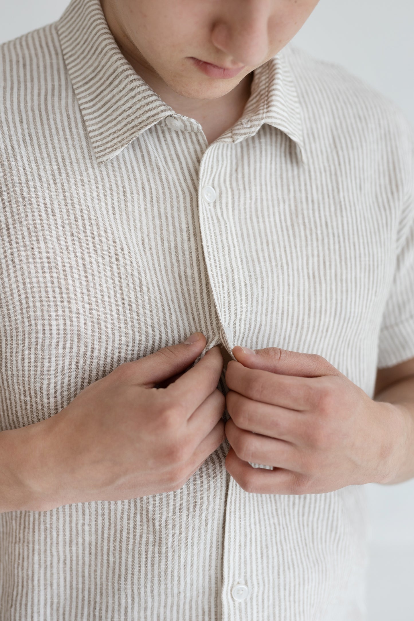 Short Sleeve Linen Shirt, Pin striped