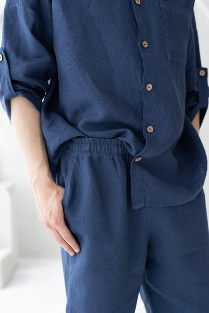 Linen Oversized Shirt & Pants set, Royal Blue, S size