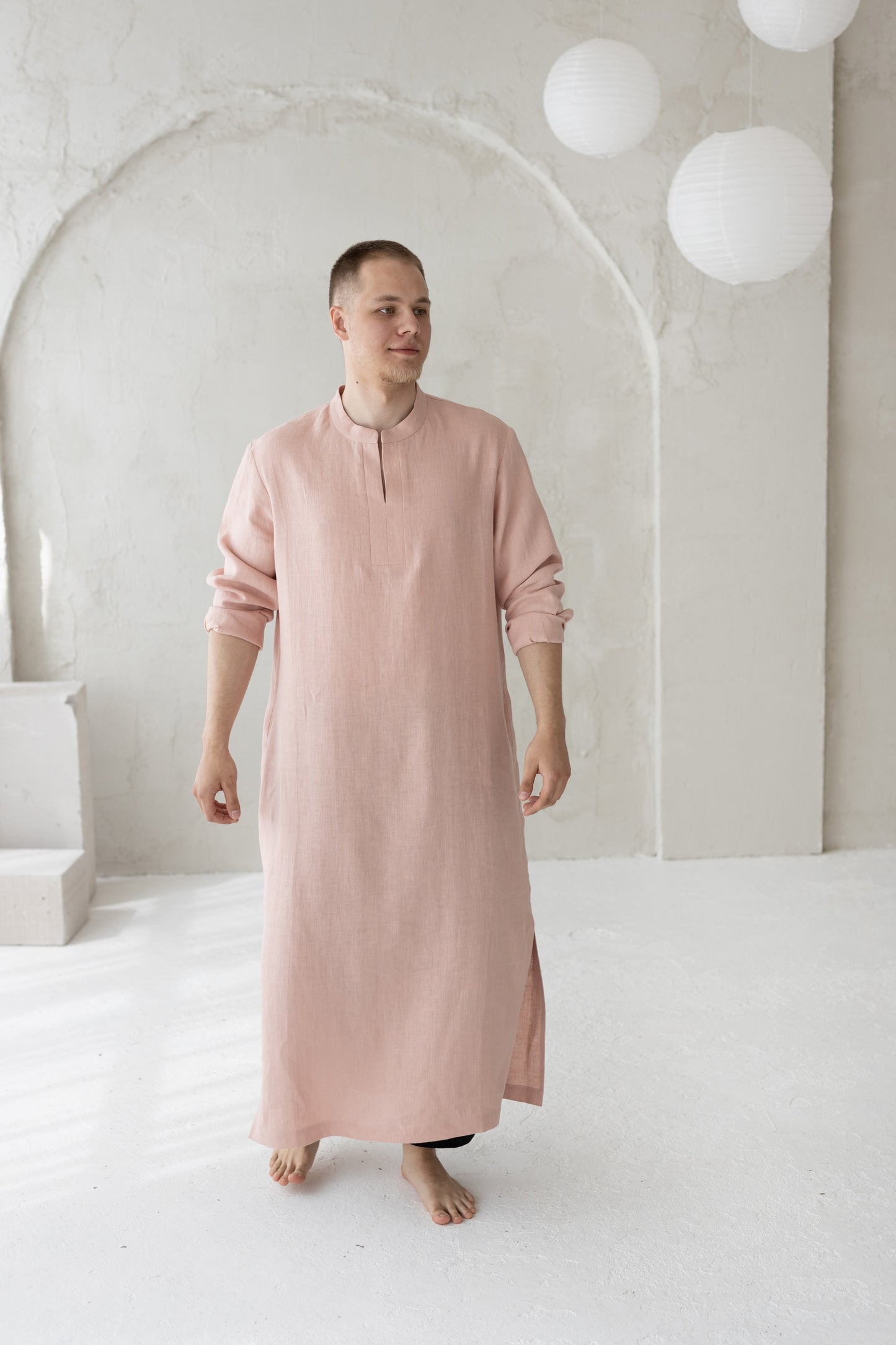 Linen Kaftan for Men Mandarin collar