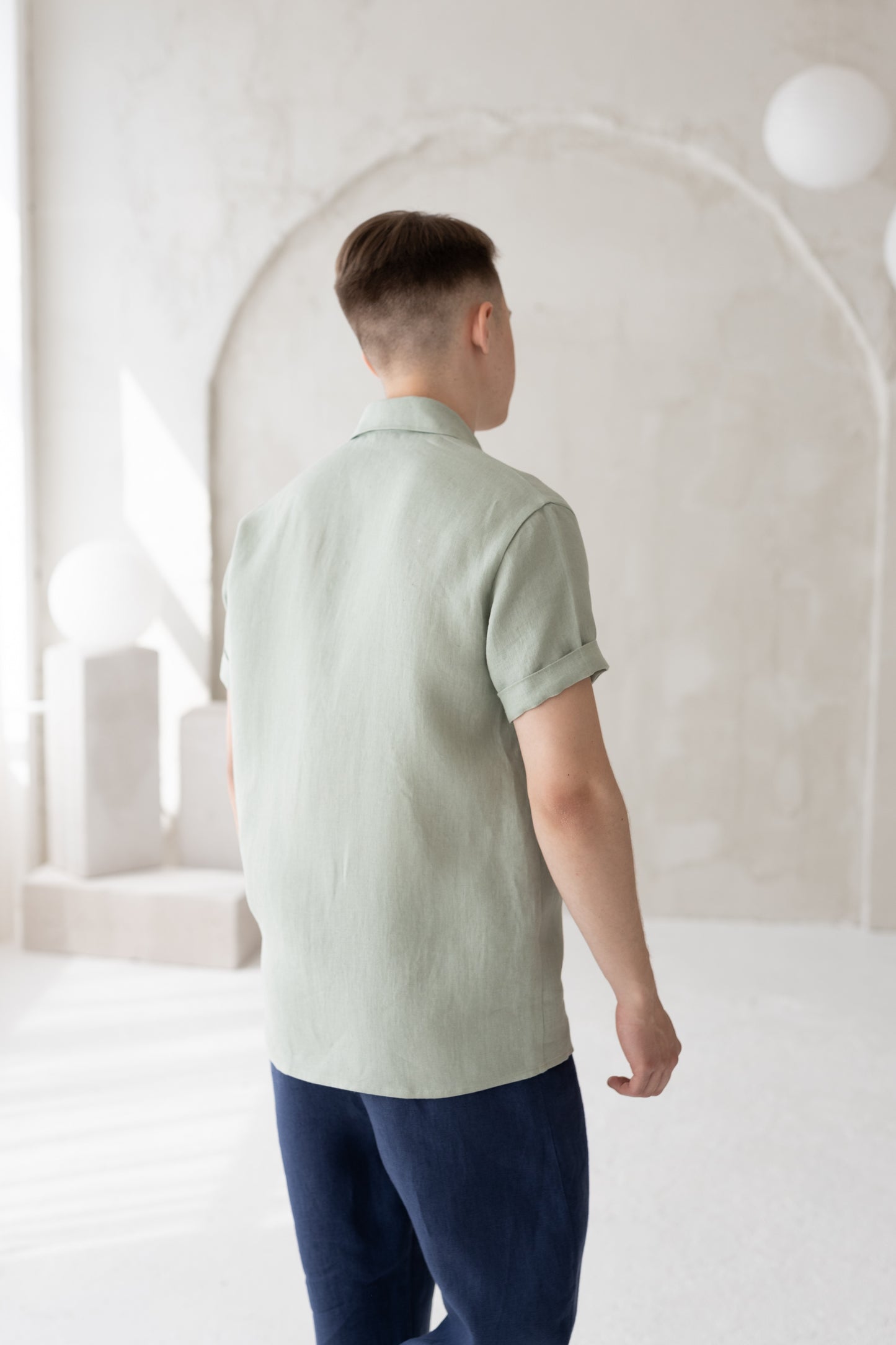 Short Sleeve Linen Shirt, Dusty Mint