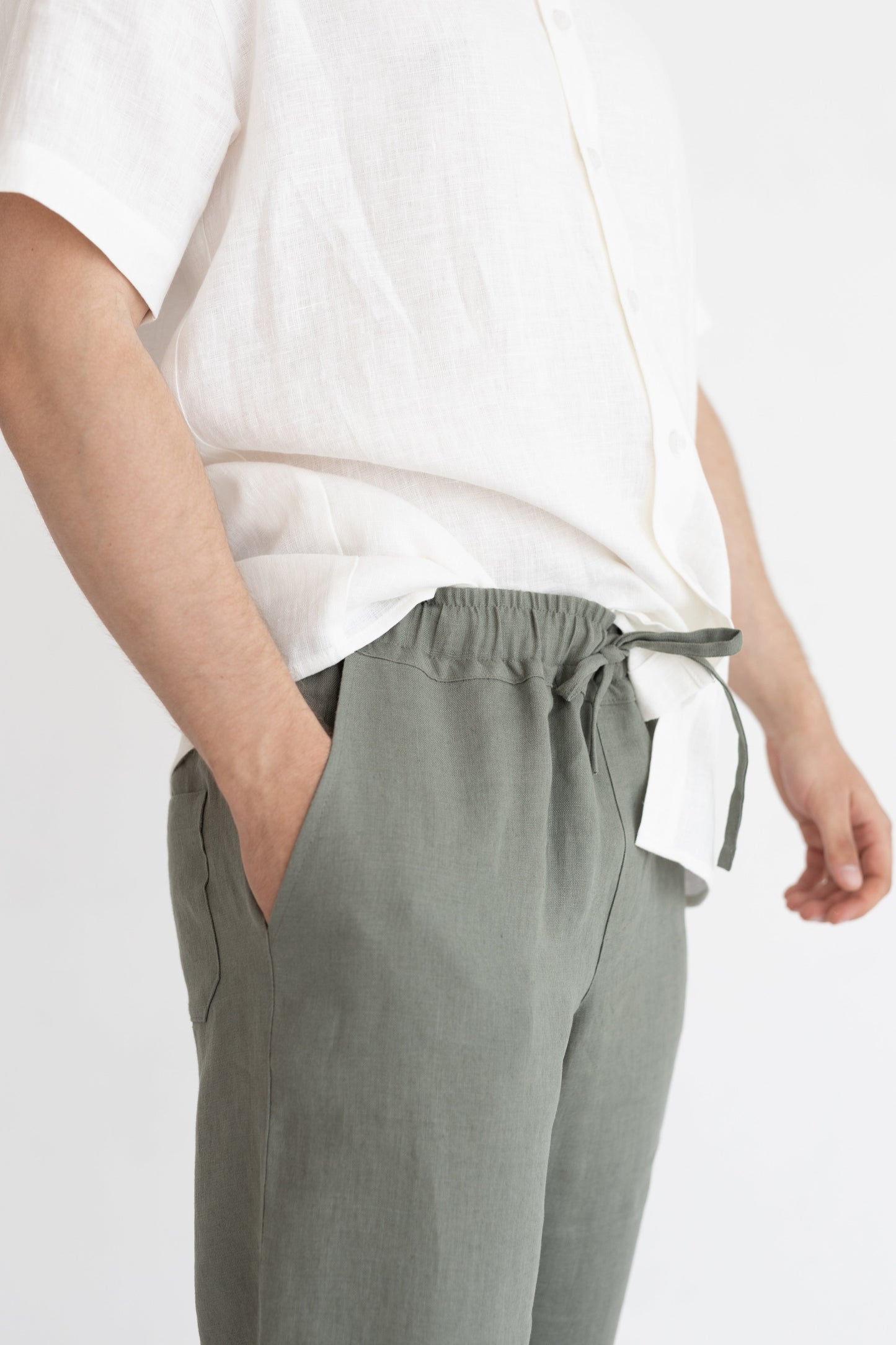 Men's linen pants, Eucalyptus green, Size MEDIUM