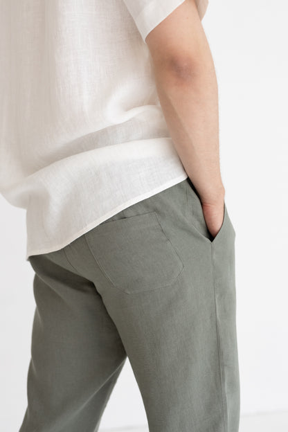 Men's linen pants, Eucalyptus green