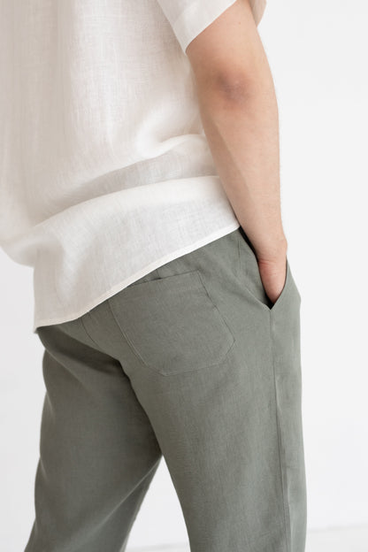 Men's linen pants, Eucalyptus green, Size MEDIUM