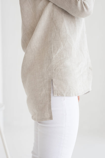 Women linen tunic shirt, Natural flax melange, S size
