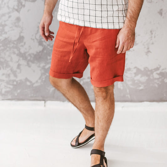 Men's Linen Shorts Burnt Orange