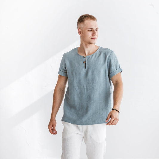 Vyriški lininiai marškinėliai su sagutėmis