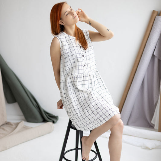 Button Front Linen Dress Sleeveless