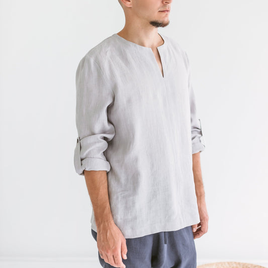 Vyriški lininiai marškiniai ilgomis rankovėmis