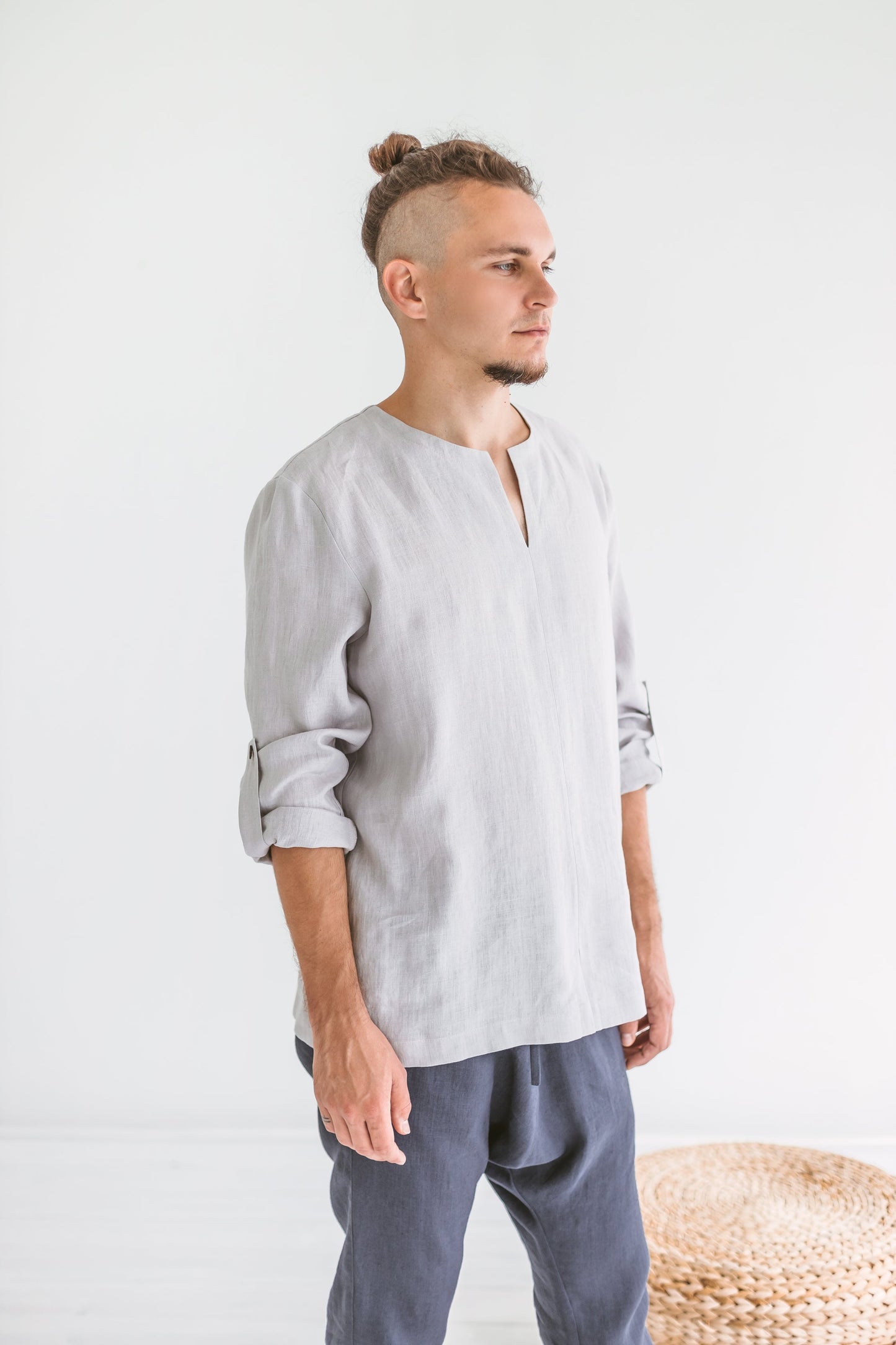 Men's linen shirt, Light gray, Size LARGE