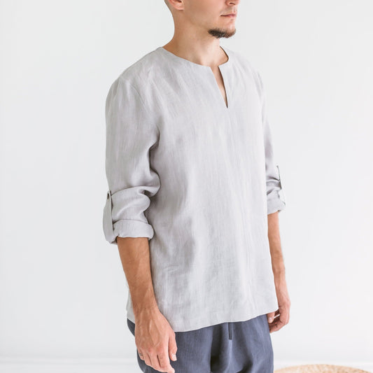 Men's linen shirt, Light gray, Size LARGE