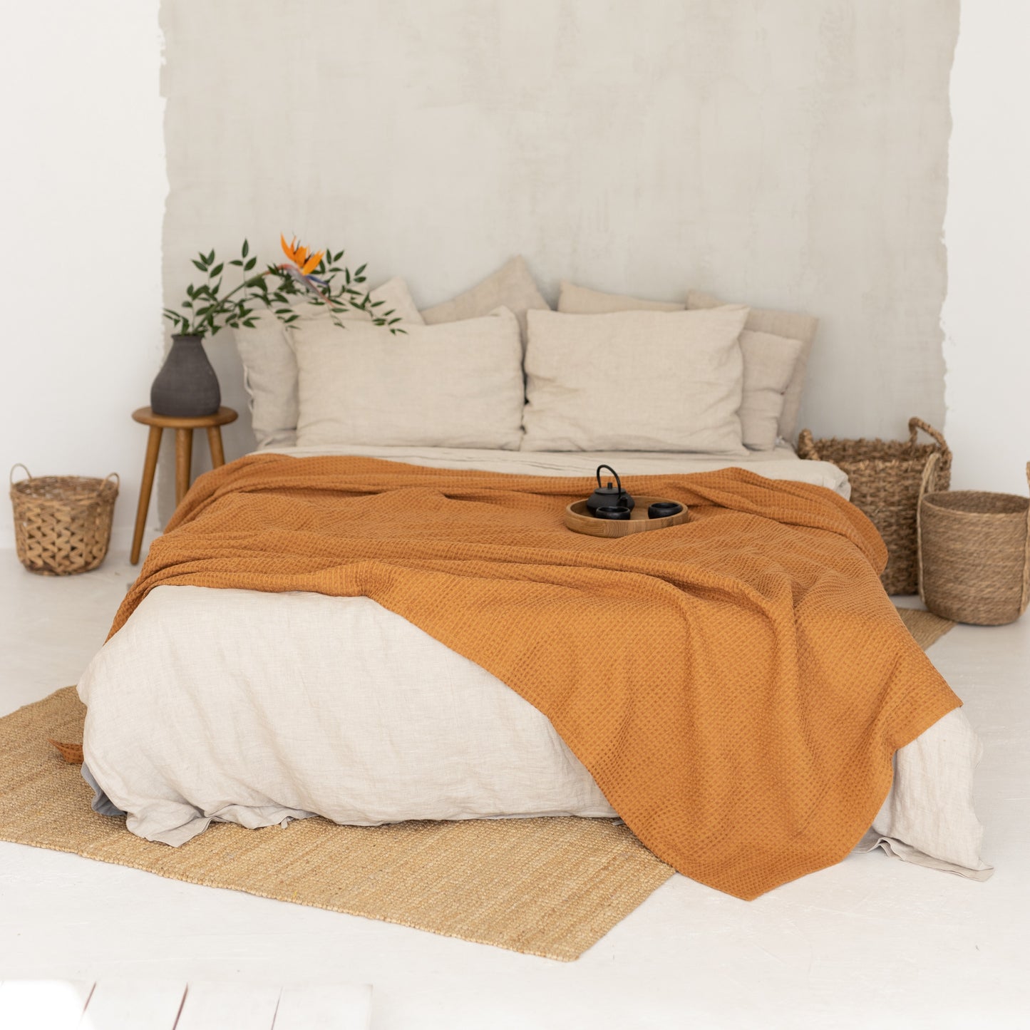 Waffle blanket, linen bed cover