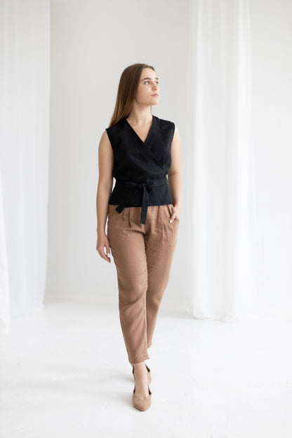 Women Linen Pants Tapered