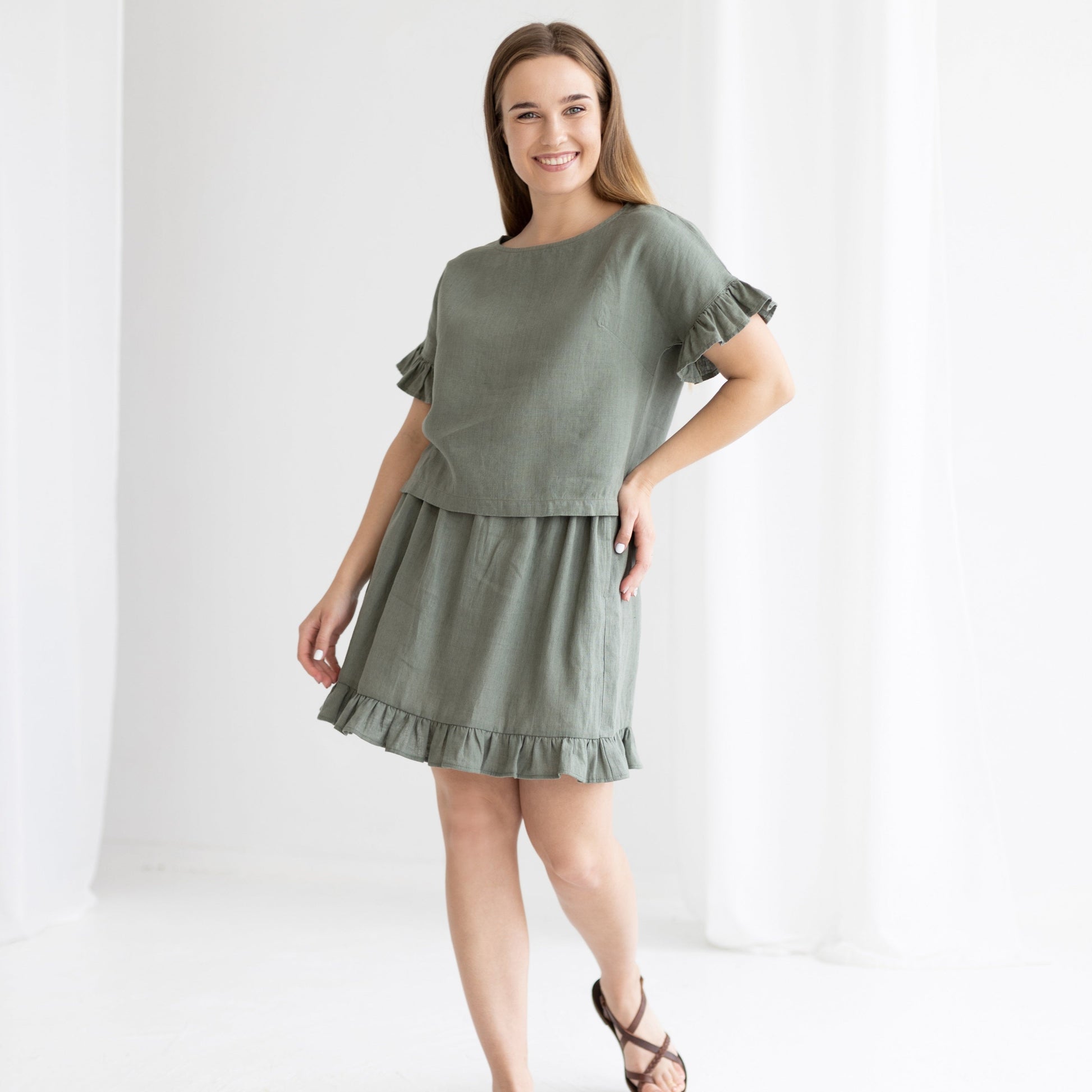 Linen two piece set Top and Skirt