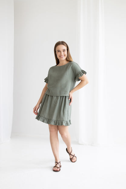 Linen top & skirt set RUFFLES