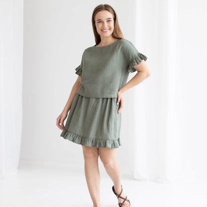 Linen two piece set Top and Skirt