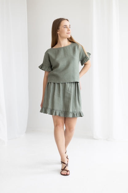 Linen top & skirt set RUFFLES