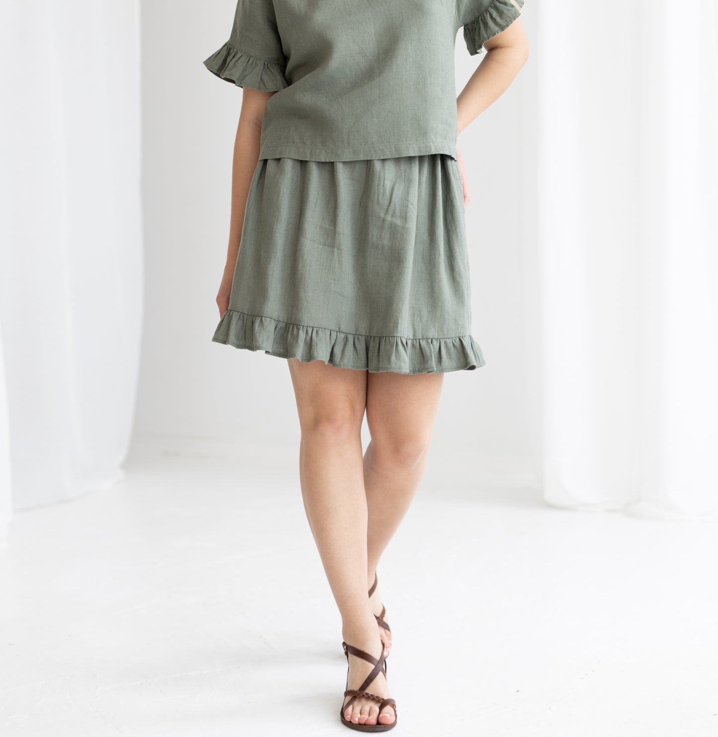 Linen top & skirt set RUFFLES