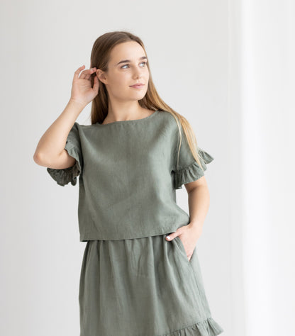 Linen top & skirt set RUFFLES