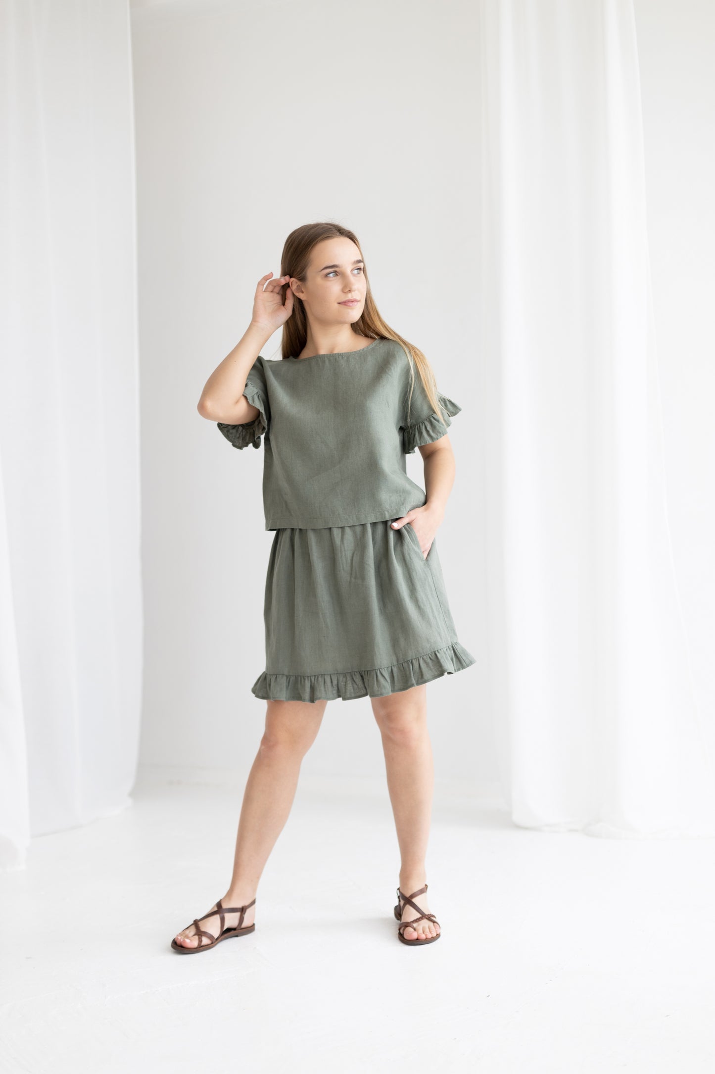 Linen top & skirt set RUFFLES