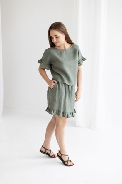 Linen top & skirt set RUFFLES