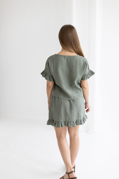 Linen top & skirt set RUFFLES