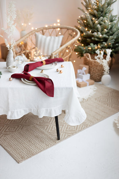 Linen tablecloth WHITE RUFFLES