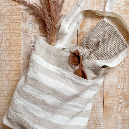 Linen tote bag, beach bag