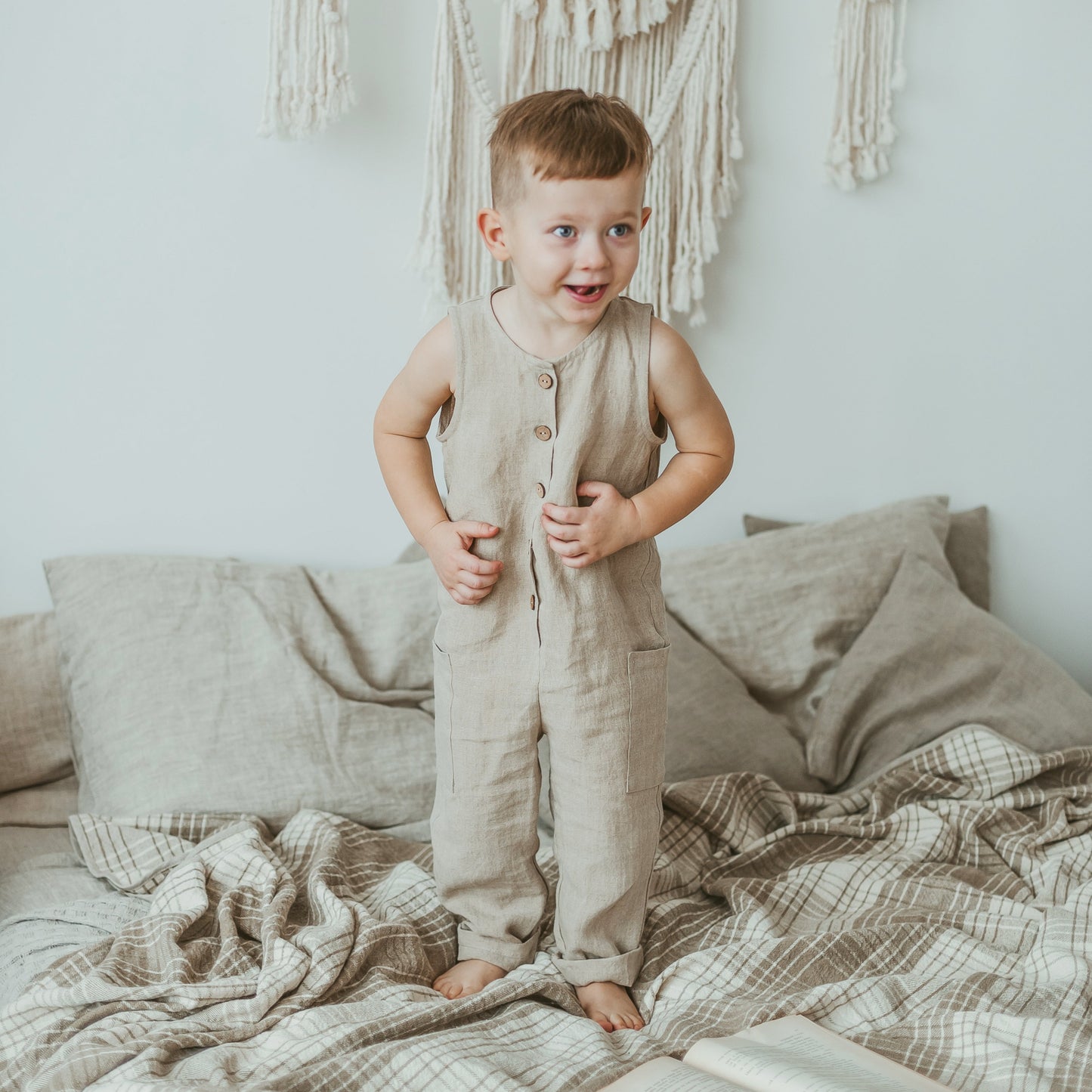 Linen romper for toddler boys