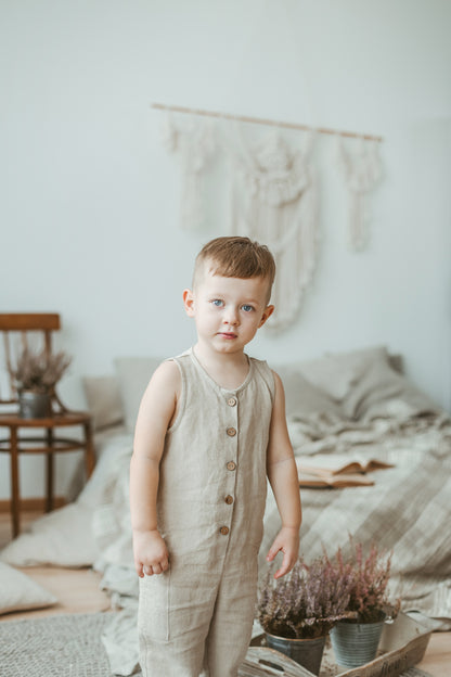 boys onesie, natural linen